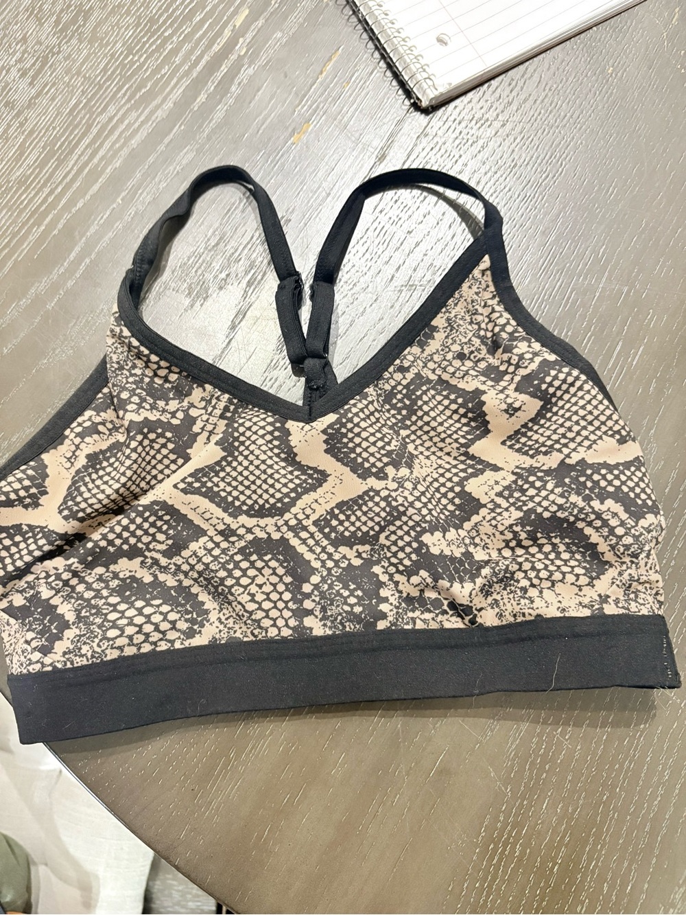 Athletic Works Snake-Print Padded Sports Bralette - Black & Cream